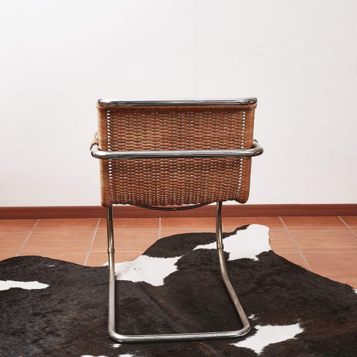 Mr20 Armchair In Wicker And Chromed Metal By Ludwig Mies Van Der Rohe, 1960s   Modern Antique photo furniture