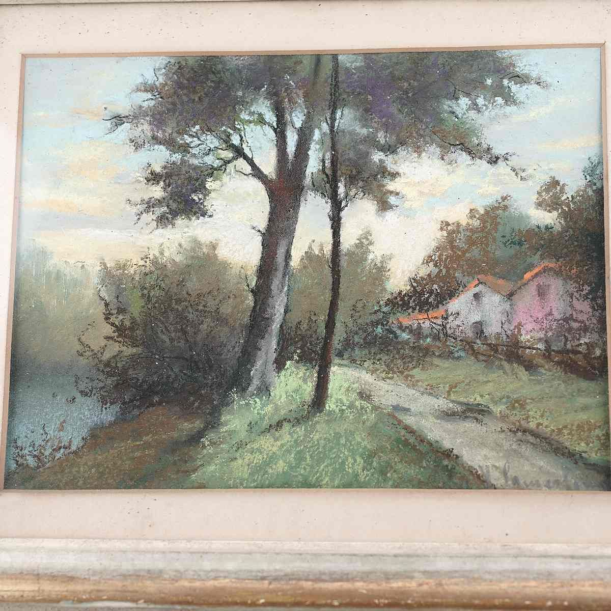 Landscape Painting, Oil And Chalk On Cardboard photo furniture