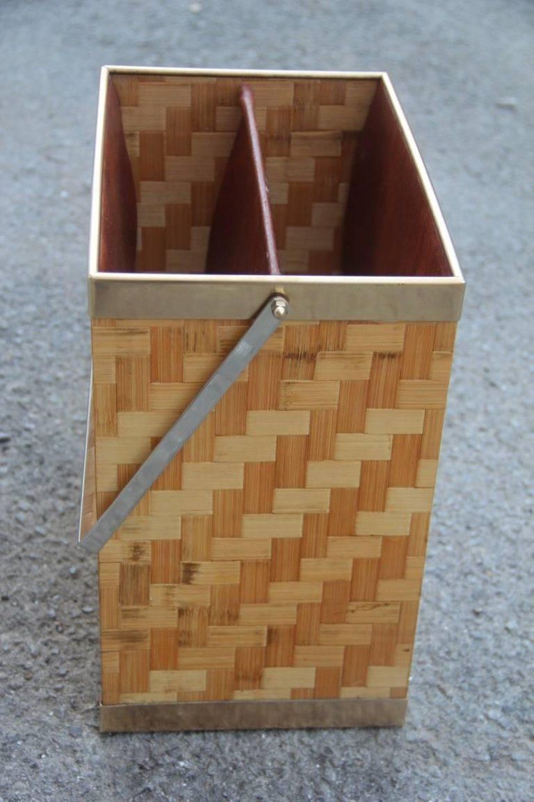 Magazine Rack In Bamboo And Italian Design Brass, 1970 photo furniture