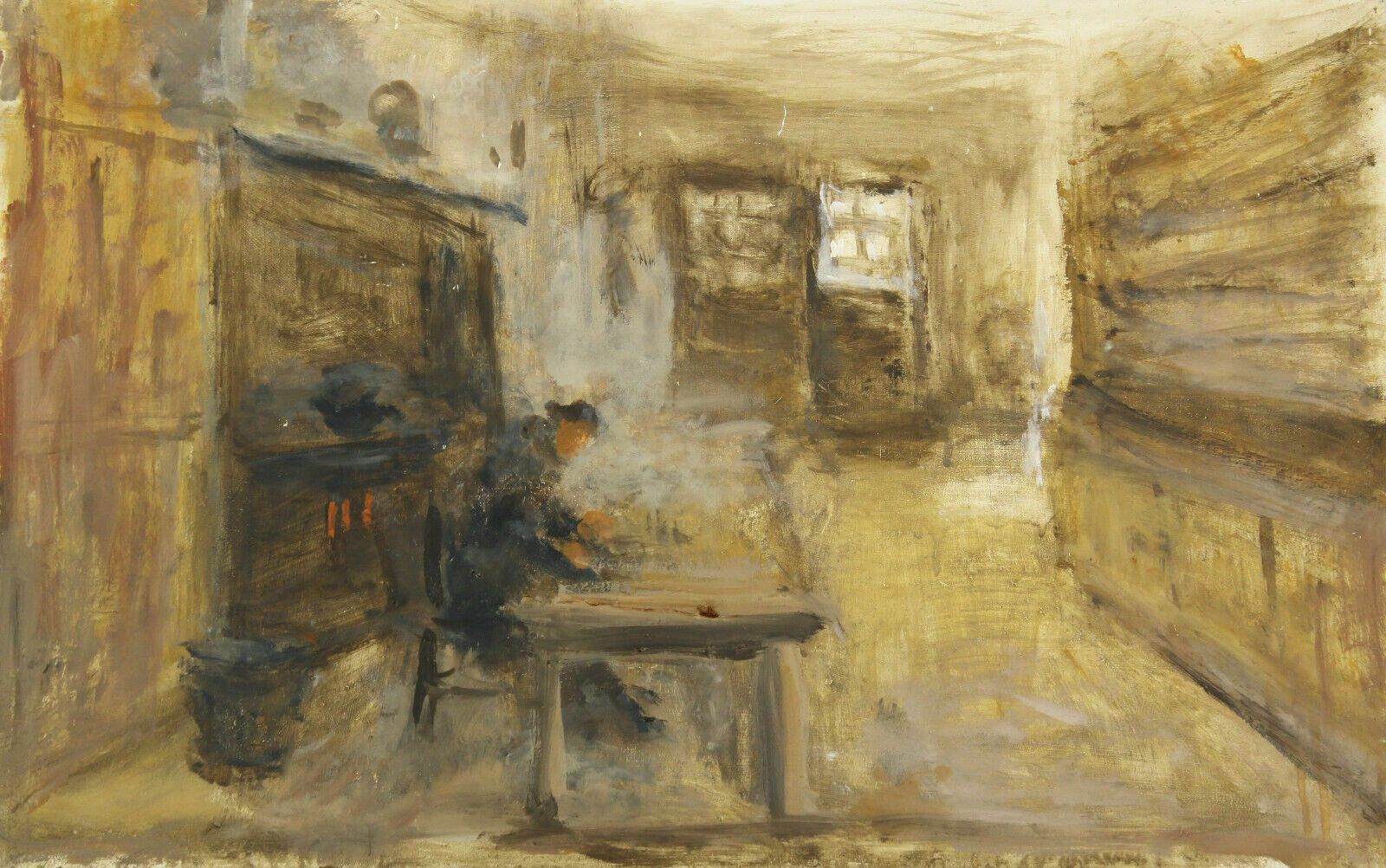 Oil On Board By Margaret H Wenn. Cottage Fireplace Scene