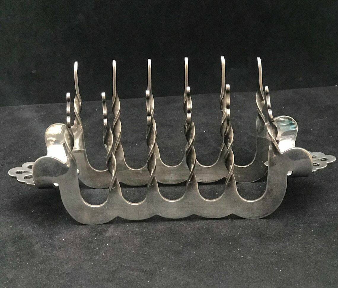Antiek Toastrack 5 Sleuven Verzilverd Scheepsvorm Nordic Ontbijt Engels Victoriaans Trouwcadeau Gastheergeschenk photo vintage
