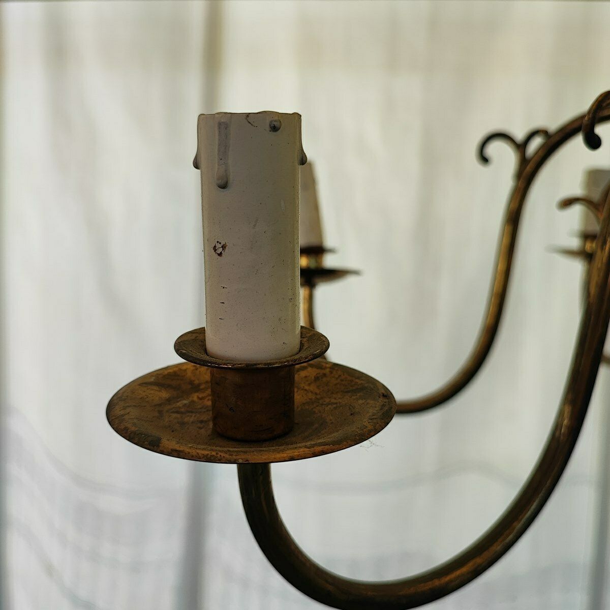 1900s Brass Plated Metal Chandelier With 6 Arms photo for sale