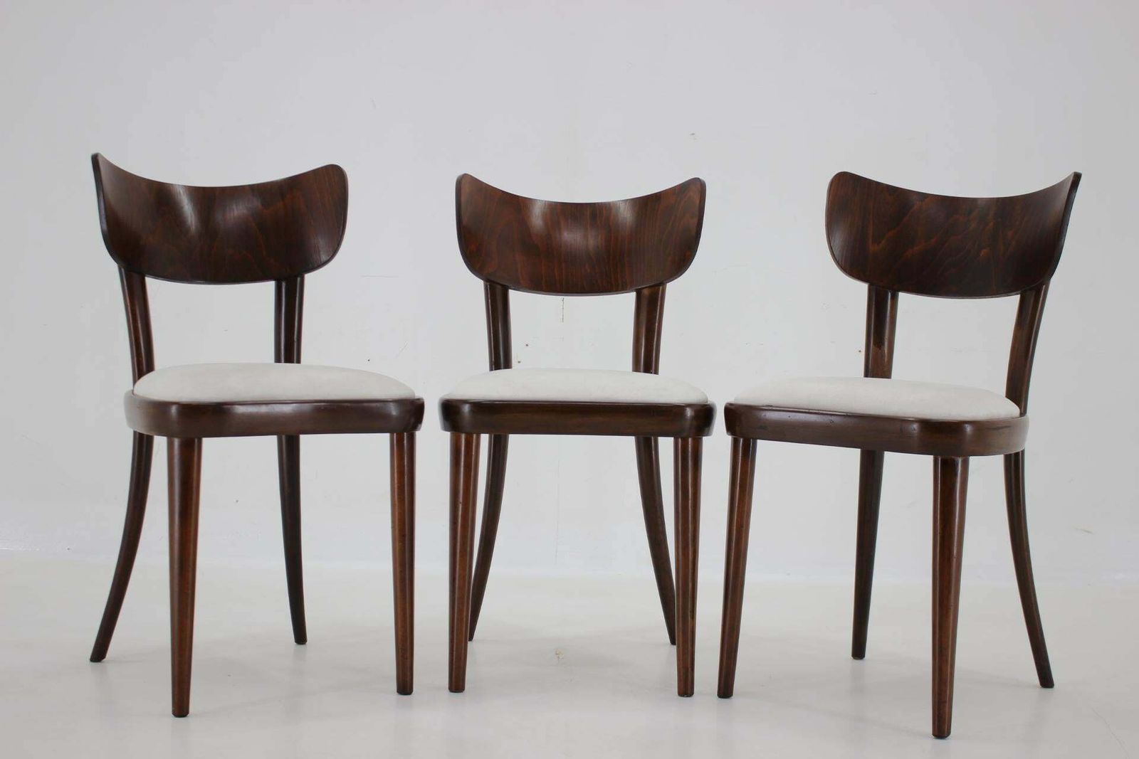 1950s Set Of Three Restored Beech Dining Chairs, Czechoslovakia photo for sale