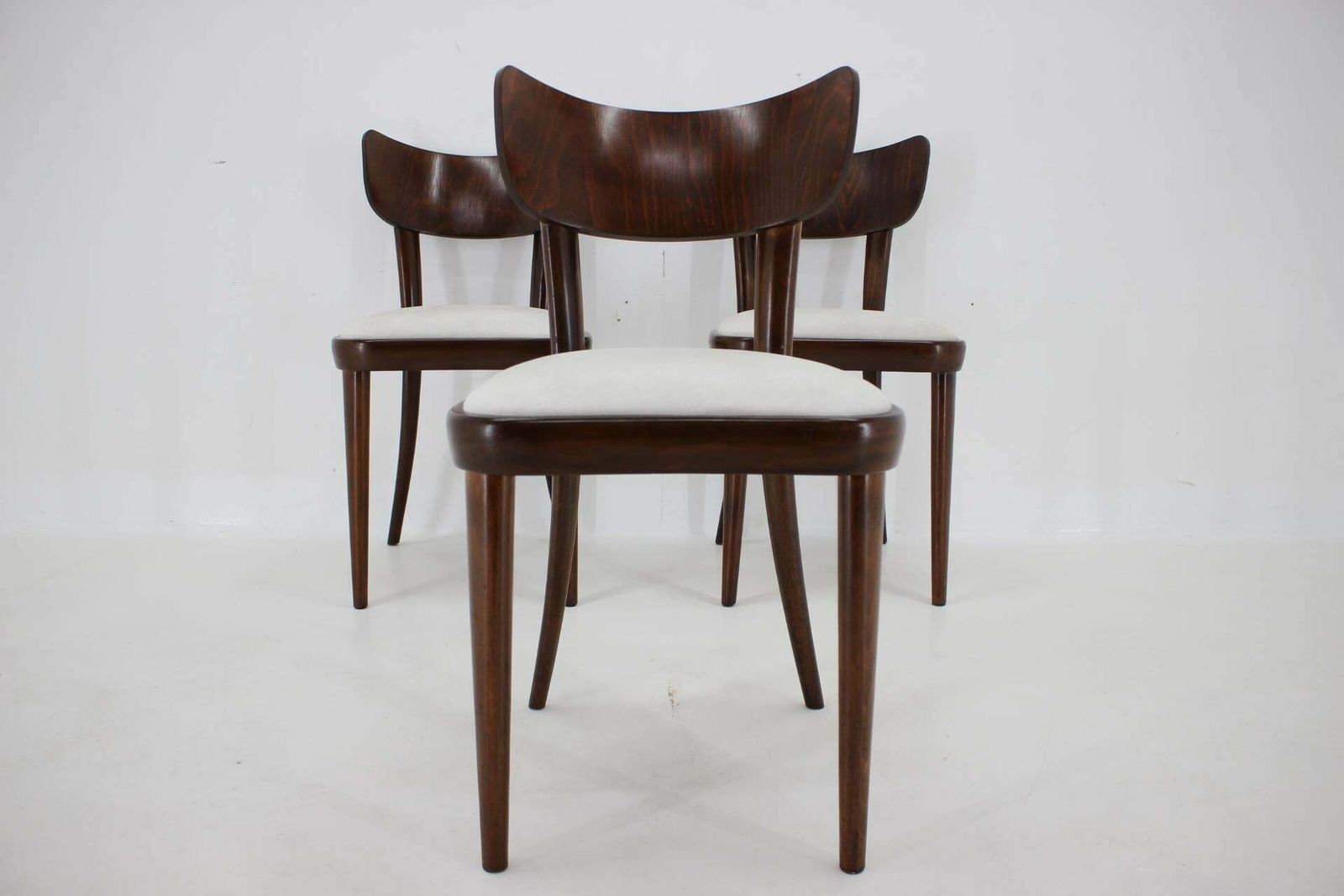 1950s Set Of Three Restored Beech Dining Chairs, Czechoslovakia photo 678.0