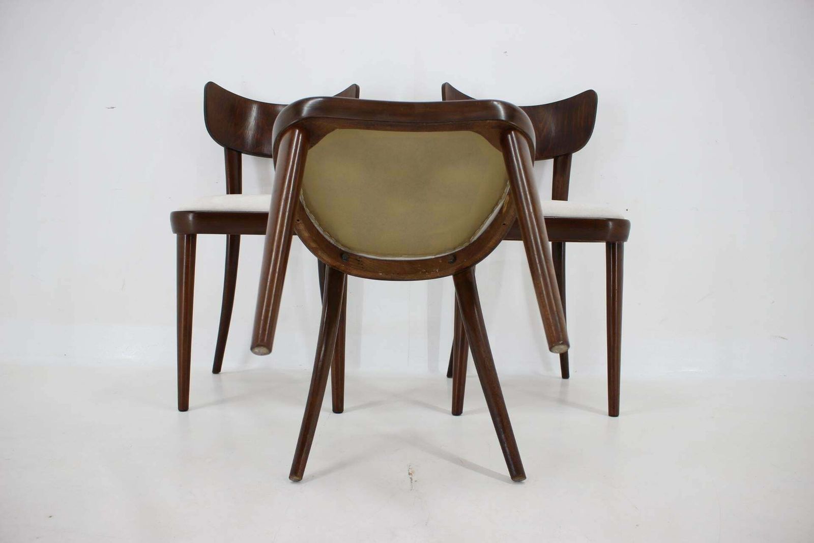 678.0 1950s Set Of Three Restored Beech Dining Chairs, Czechoslovakia photo