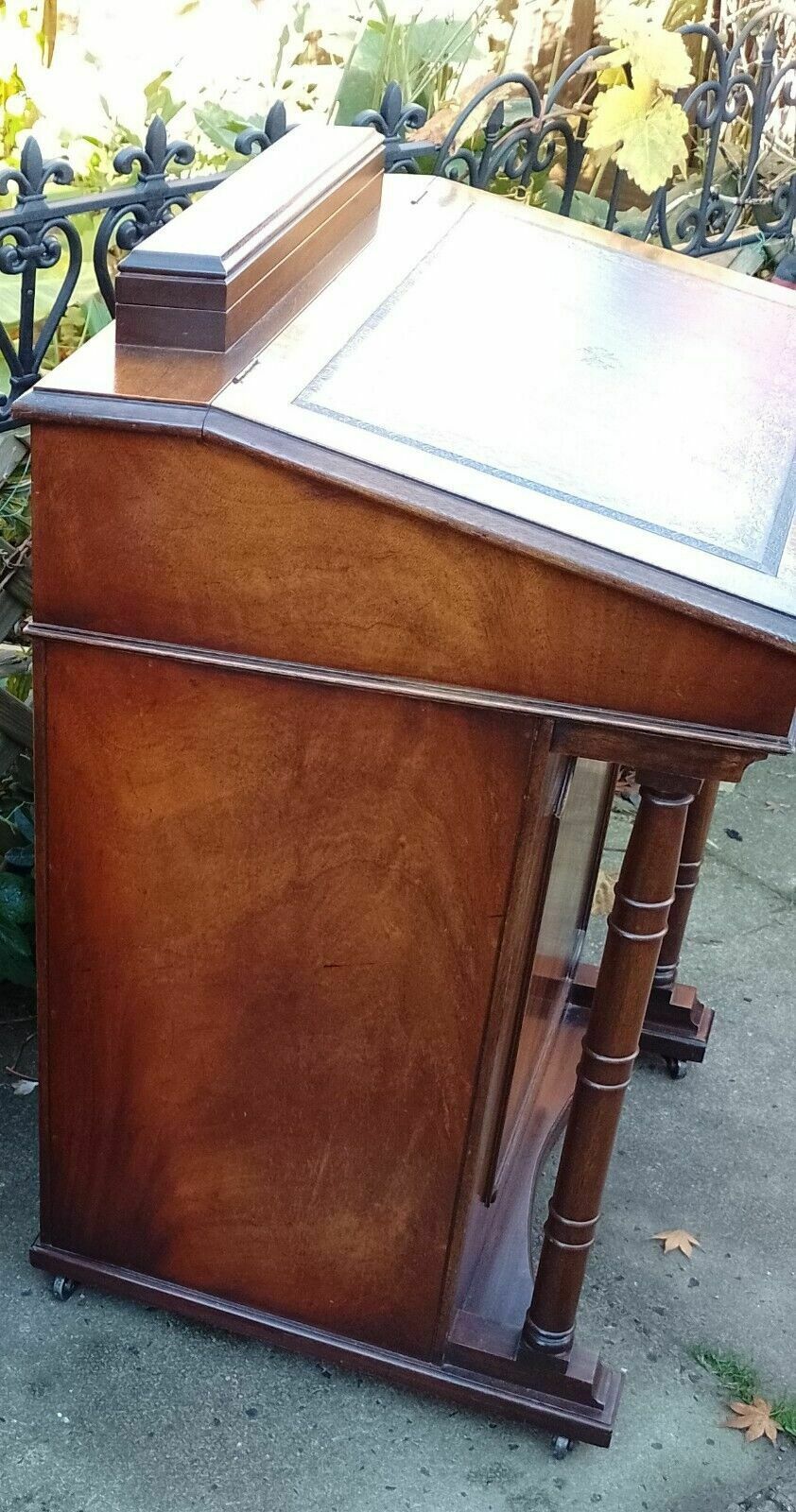 Quality Antique Regency Revival Flame Mahogany Davenport Bureau Desk Leather Top photo 349.0