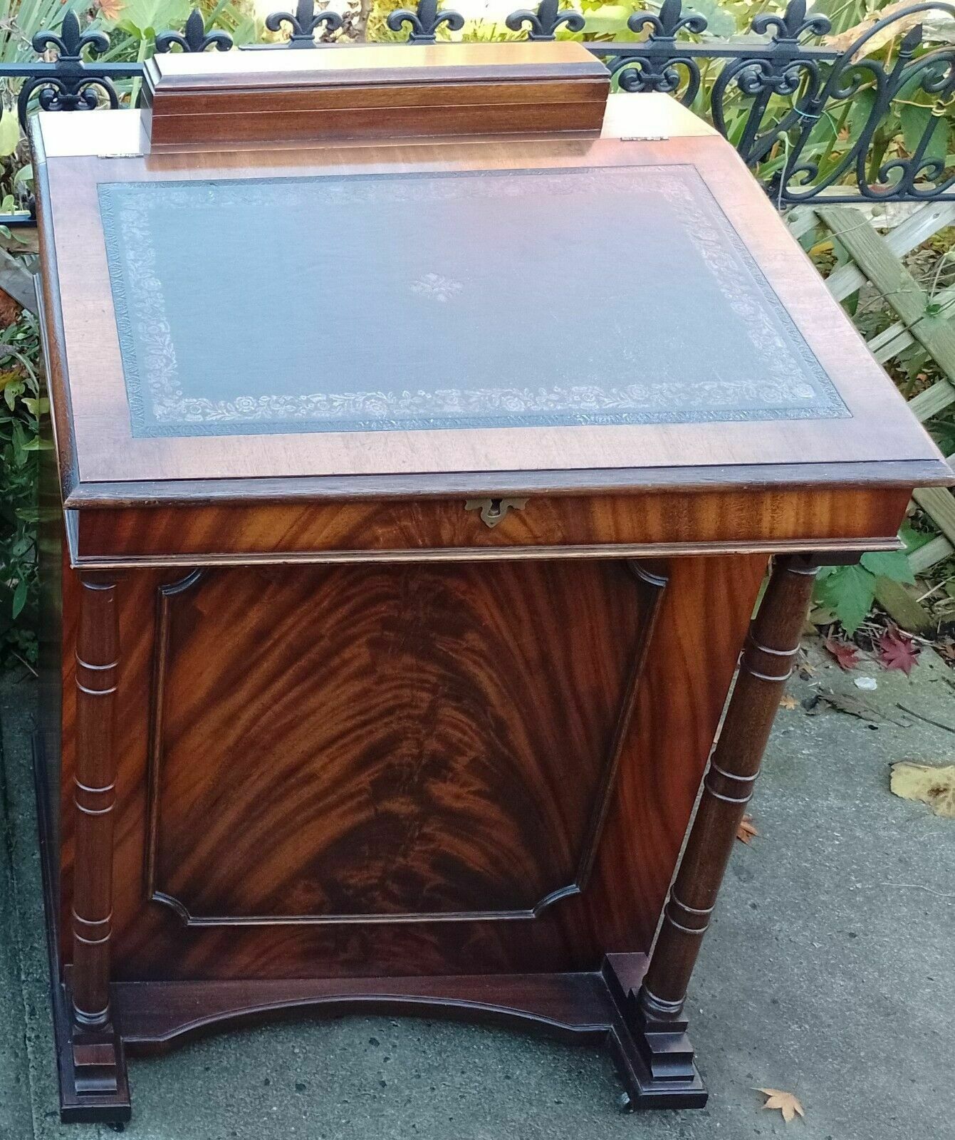 Quality Antique Regency Revival Flame Mahogany Davenport Bureau Desk Leather Top photo vintage