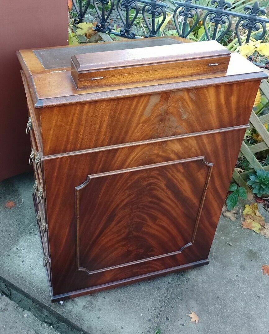 349.0 Quality Antique Regency Revival Flame Mahogany Davenport Bureau Desk Leather Top photo