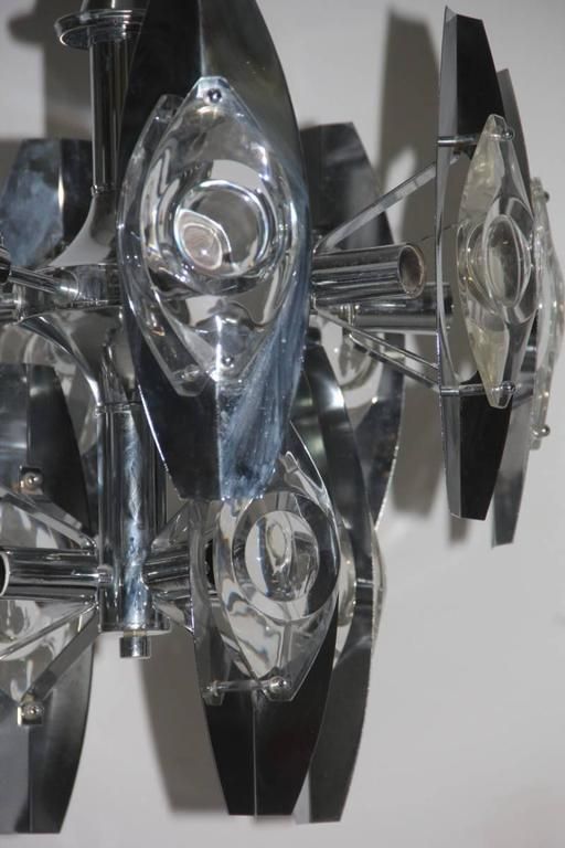 Esperia Sculpture Chandelier Steel And Glass, 1970s Oscar Torlasco photo vintage