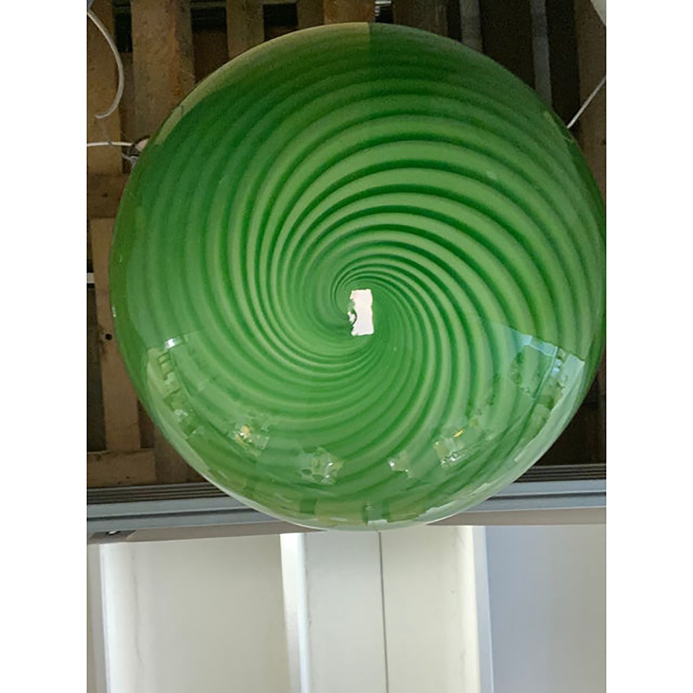 Contemporary Green And Milky White Sphere Pendant In Murano Glass photo for sale