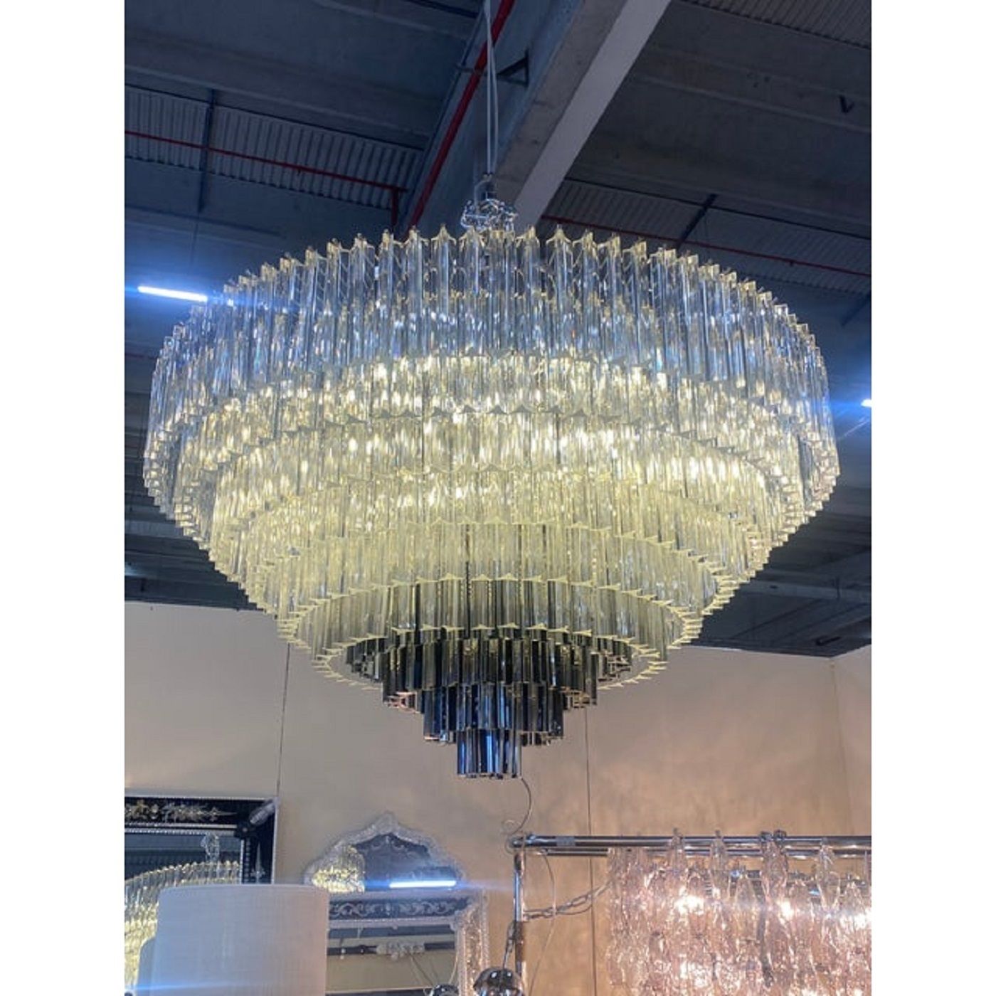 Contemporary Transparent And Black "Triedro" Murano Glass Chandelier photo Lighting