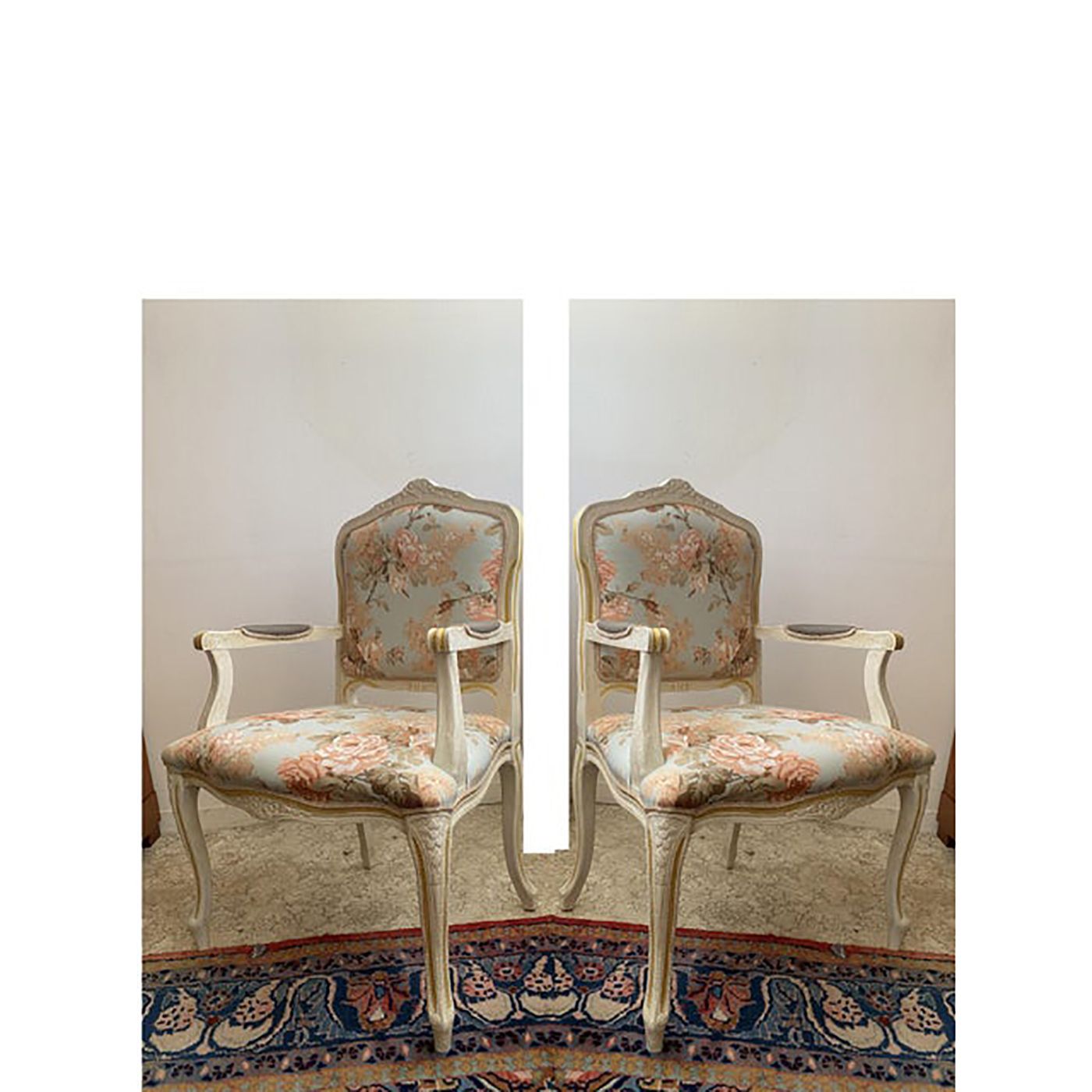 Set Of Two Contemporary Ivory And Pink Floral Chairs