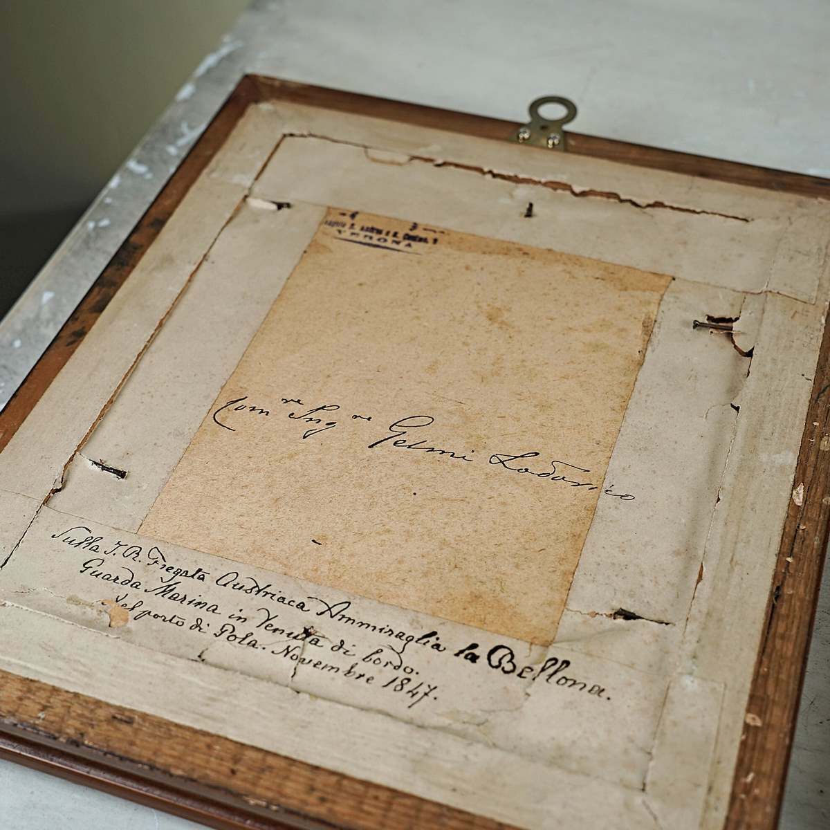 Pair Of Frames With Photo And Dedication, Navy From The 1800s photo vintage