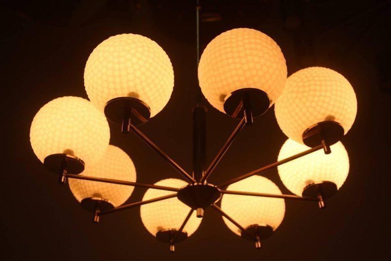 Italian Chandelier Glass Balls And Brass Mid Century Modern photo Lighting