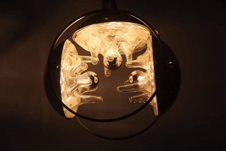 Italian Mazzega Chandelier Steel And Glass, 1970s photo Lighting