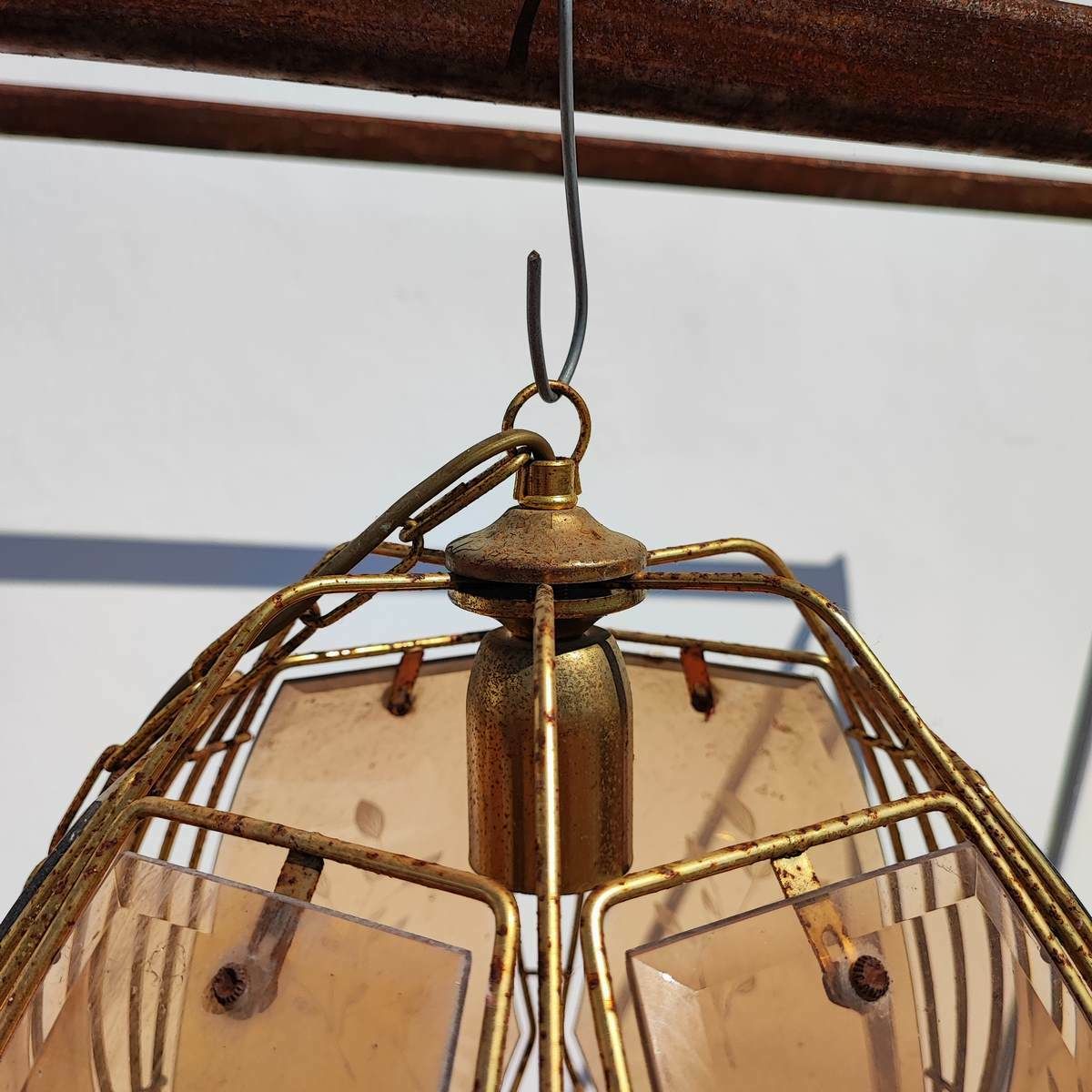 Vintage Silk Screened Metal And Glass Chandelier photo 147.0