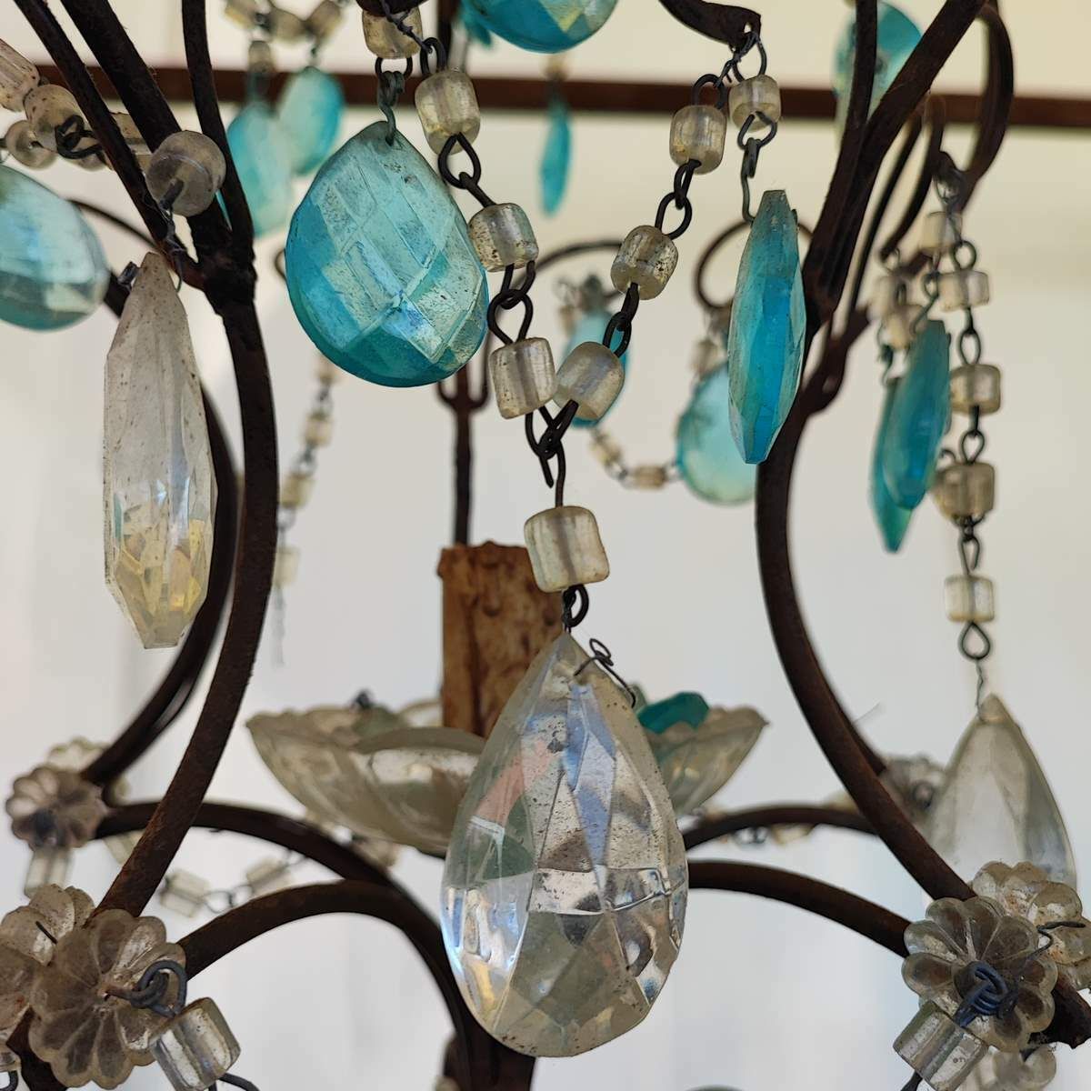 photo furniture 1940s Iron And Glass Crystal Chandelier