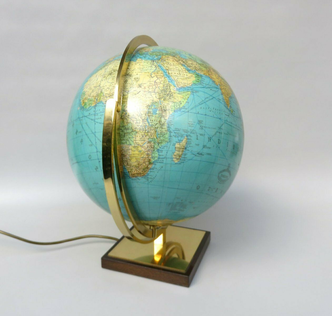 Columbus Duo Earth Globe In Ball Brass, Wood, Mouth Blown Glass, 1960s photo 3074.45