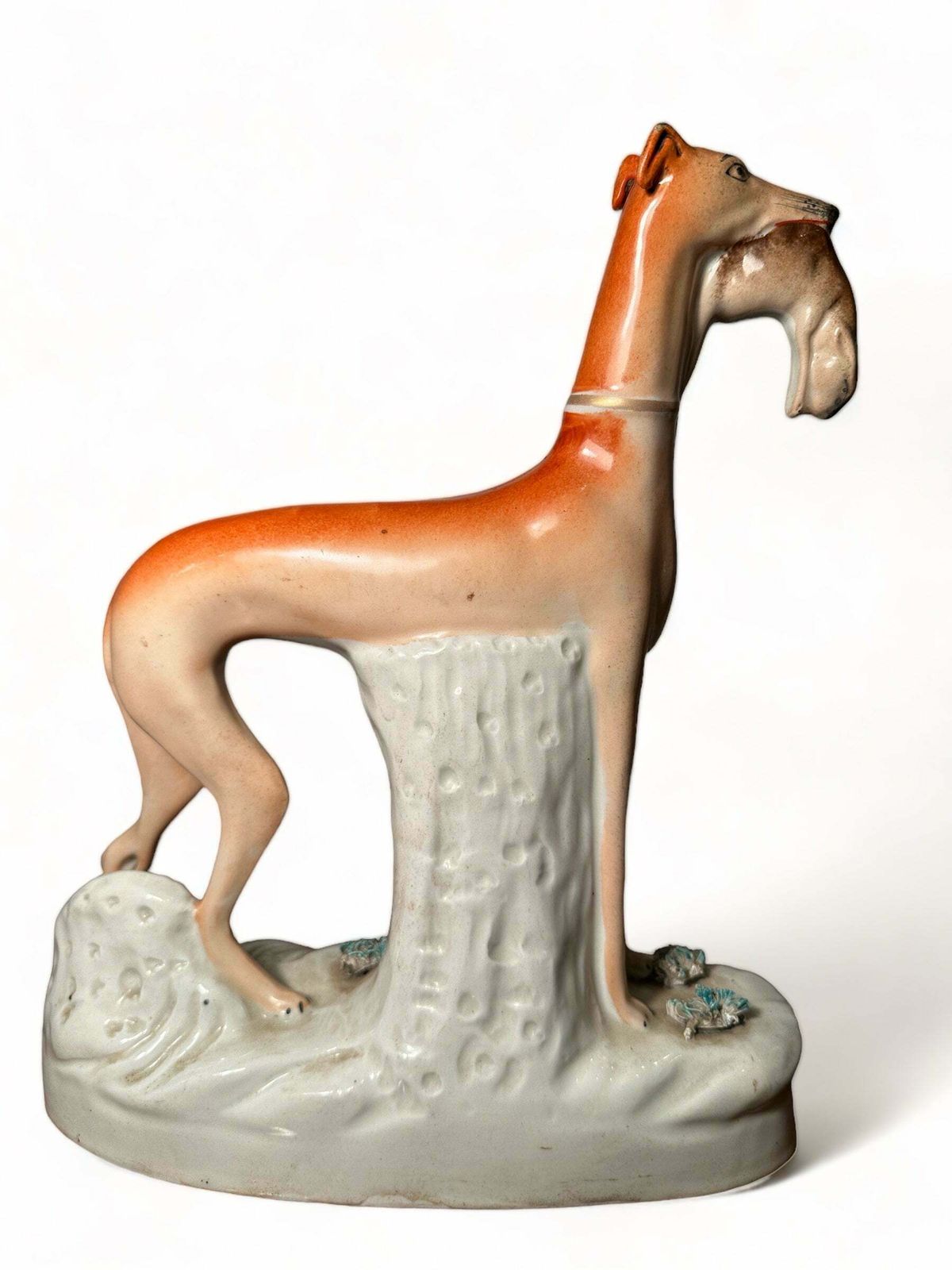 A Beautiful Pair Of Early Antique Staffordshire Greyhounds/Dogs Depicting Hunting Scene Circa 1840 photo buy
