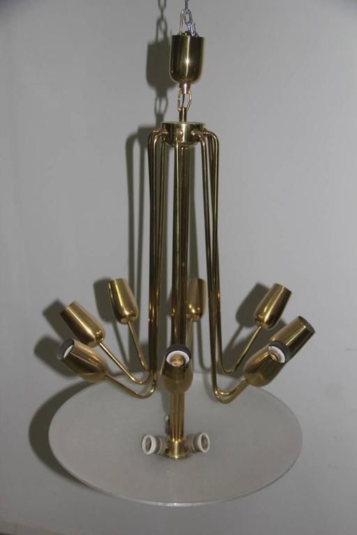 Mid Century Italian Chandelier Brass And Glass Pulegoso, 1950s photo buy