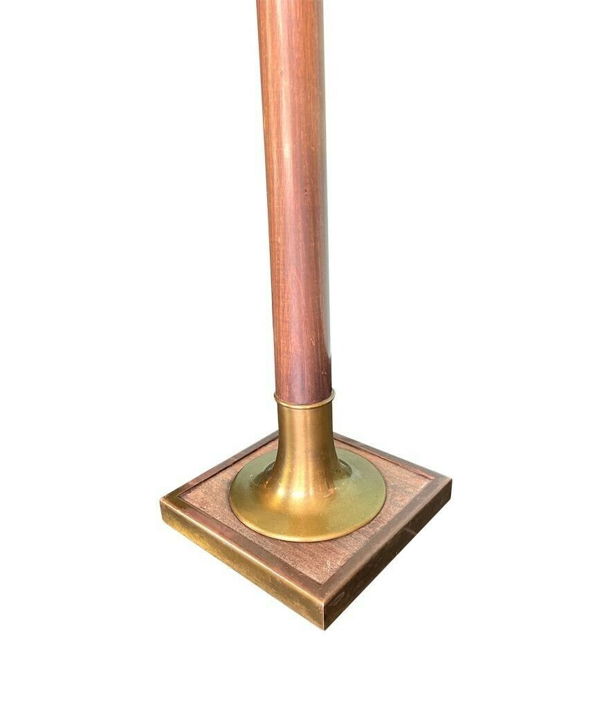 A Large 1950s Spanish Wooden And Brass Floor Lamp With Bespoke Natural Linen Drum Shade photo Lighting