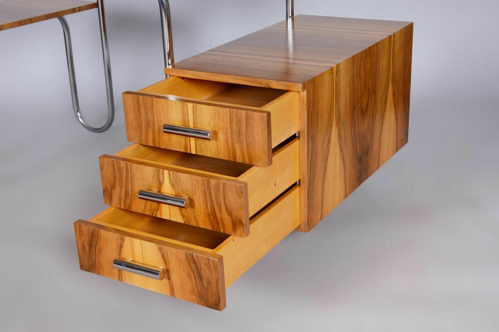 Restored Bauhaus Writing Desk, By André Lurcat, Walnut, New Polish, Czech, 1930s photo Furniture