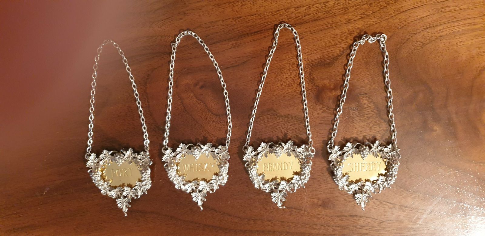Outstanding Set Silver Gilt Decanter Labels photo vinterior