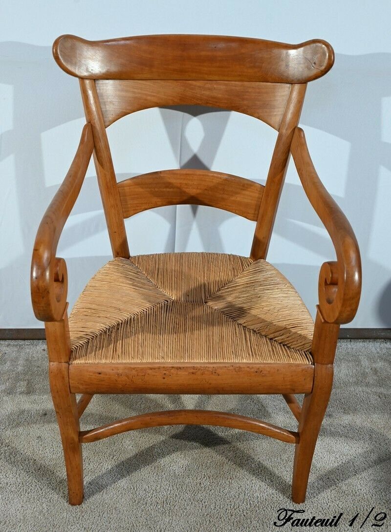 Pair Of Estate Armchairs In Solid Cherry, Restoration Period – 1st Part 19th photo Furniture