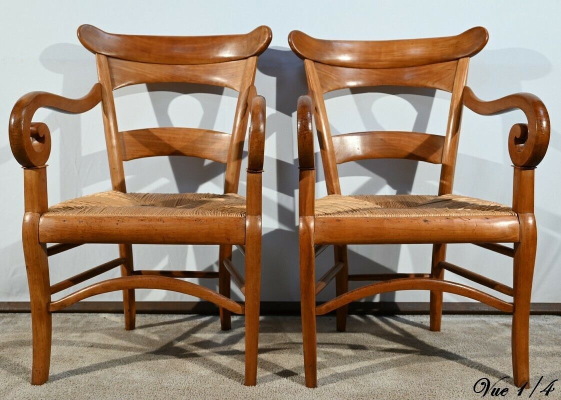 Pair Of Estate Armchairs In Solid Cherry, Restoration Period – 1st Part 19th photo vintage