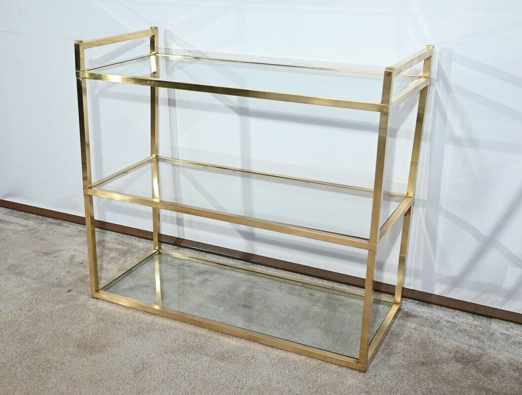 3 Tier Shelf In Brass And Glass, Vandel Style – 1970 photo for sale