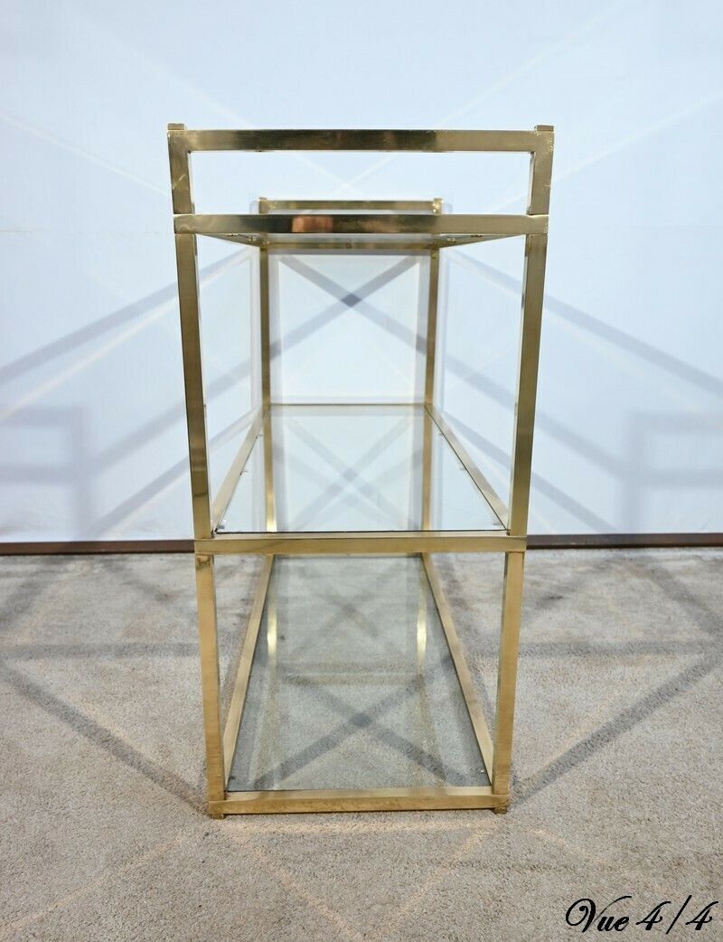 photo buy 3 Tier Shelf In Brass And Glass, Vandel Style – 1970