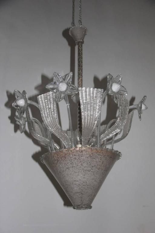 Special And Elegant Chandelier In Murano Glass Barovier Rugiadoso, 1940s photo furniture