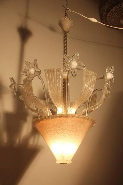 Special And Elegant Chandelier In Murano Glass Barovier Rugiadoso, 1940s photo vinterior