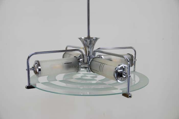 Rare Art Deco / Functionalist Tubular Chandelier, 1930s photo for sale