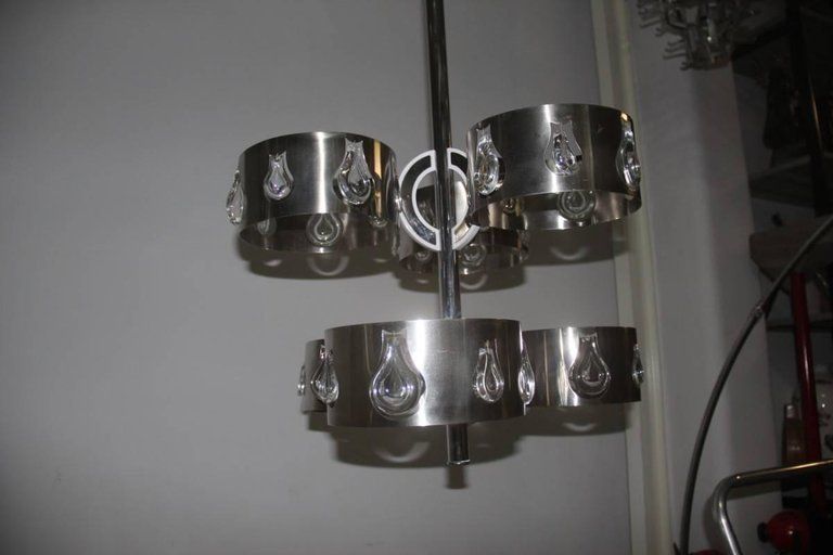 Steel Crystal Chandeliers, 1970s Italian Design photo vinterior