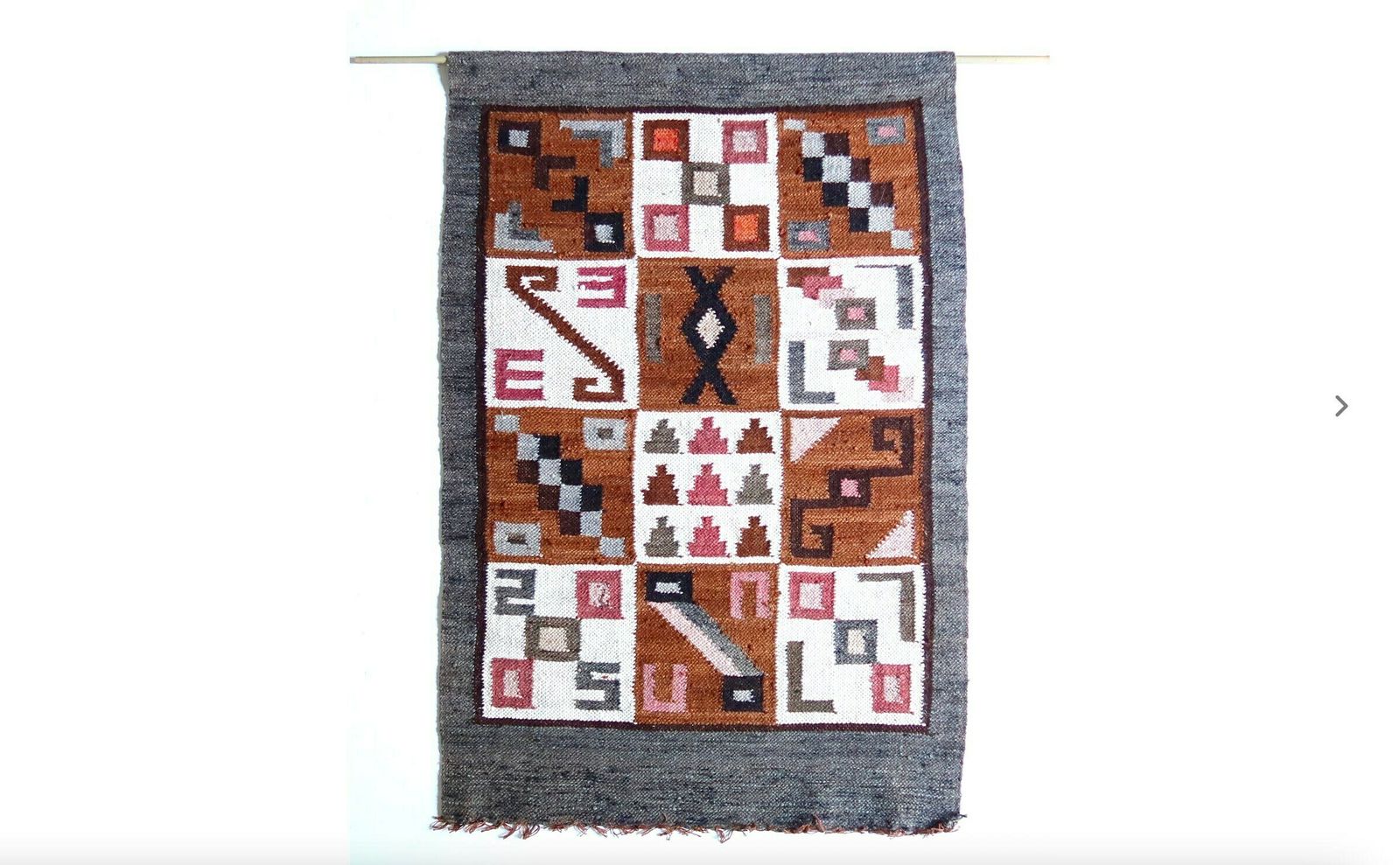 Folk Wall Wool Tapestry With Geometrical Shapes, South America, 1970s / Mexico, Primitive, Tribal, Peruvian, Textile