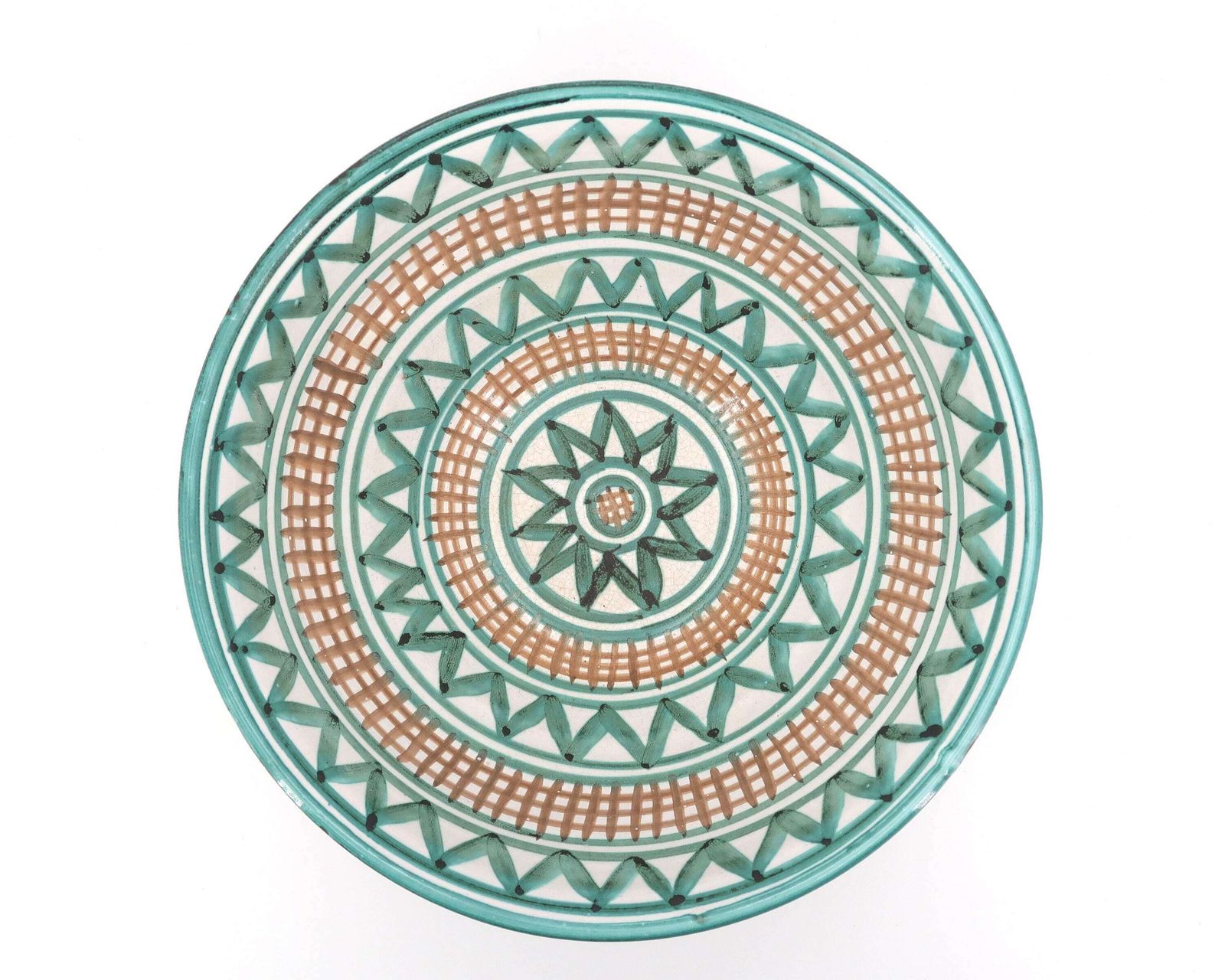 Grote Franse Keramische Saladeschaal Van Robert Picault (1919–2000), Vallauris, Jaren 1960 / Groen Blauw, Boho, Folk, Grafisch photo Woonaccessoires