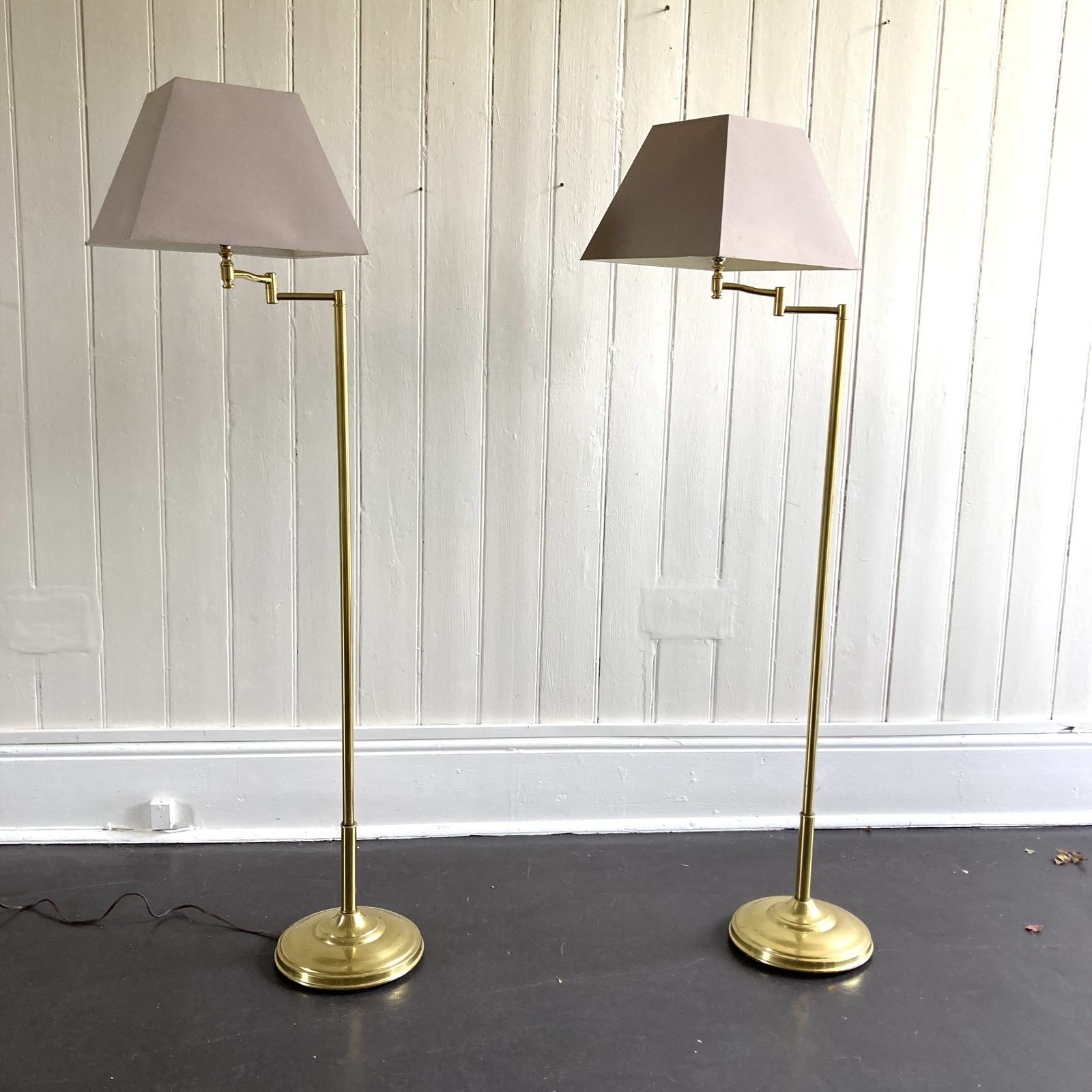 Pair Of Brass Floor Lamp, Mid 20th Century