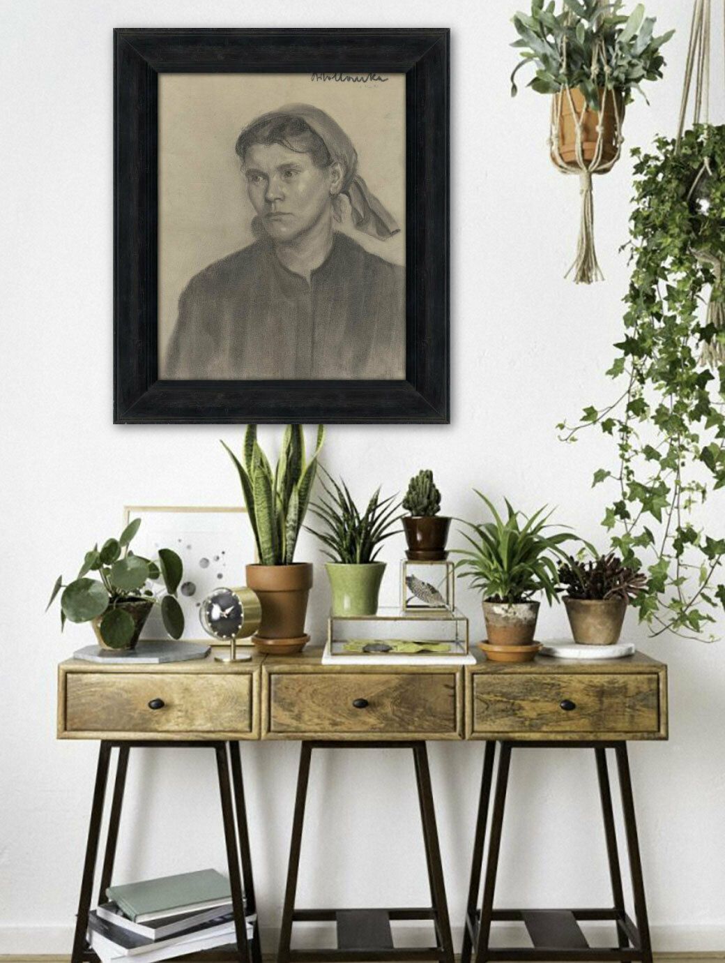 Elly Wollanke, “Untitled”, 1910, Haunting Signed Antique Charcoal Portrait photo Art