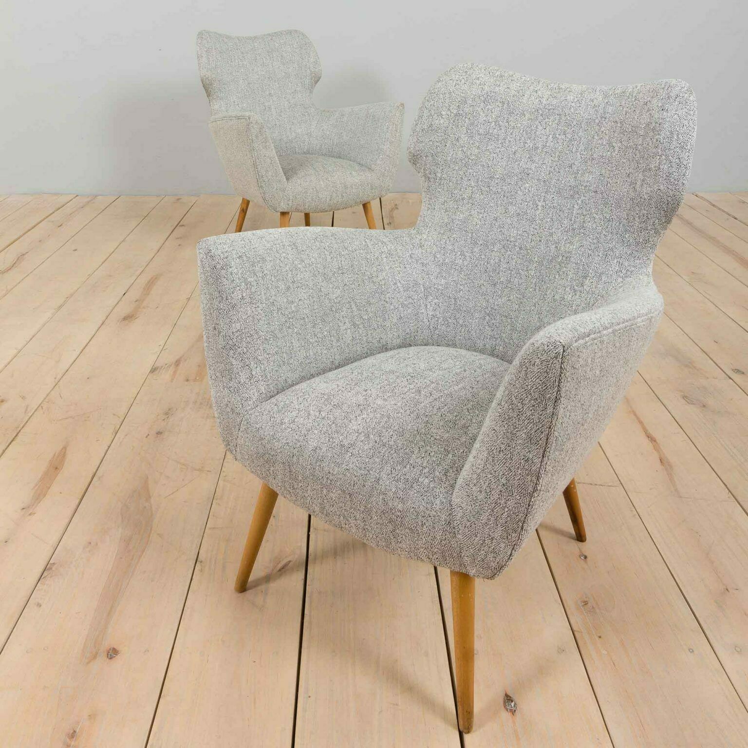 Pair Of Reupholstered Italian Lounge Armchairs In Gio Ponti Style, 1950s photo vintage