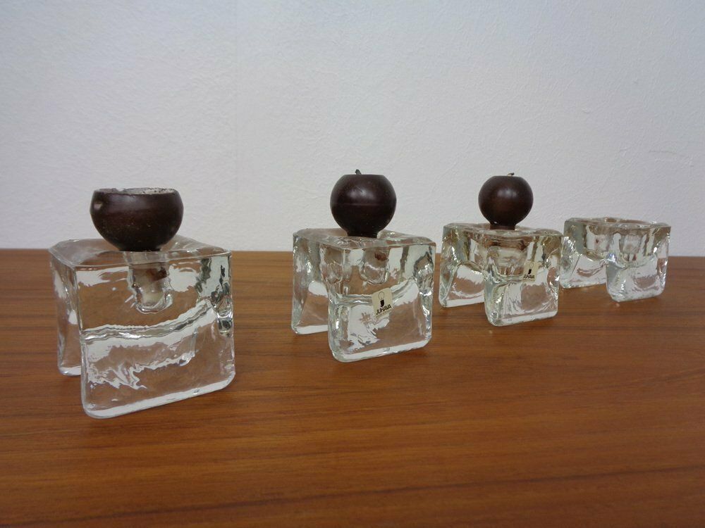 Finnish Ice Glass Candlesticks By Timo Sarpaneva For Juhava 1970s Set Of 4 photo for sale