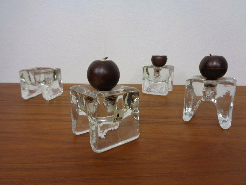 Finnish Ice Glass Candlesticks By Timo Sarpaneva For Juhava 1970s Set Of 4 photo Home Decor