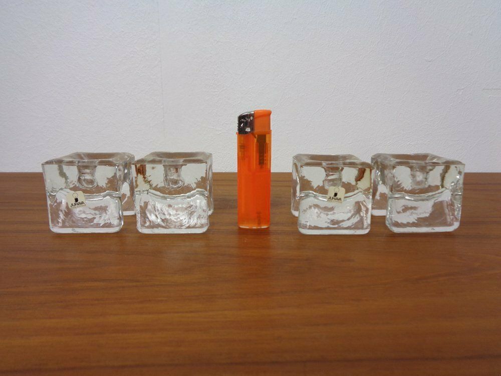 photo vintage Finnish Ice Glass Candlesticks By Timo Sarpaneva For Juhava 1970s Set Of 4