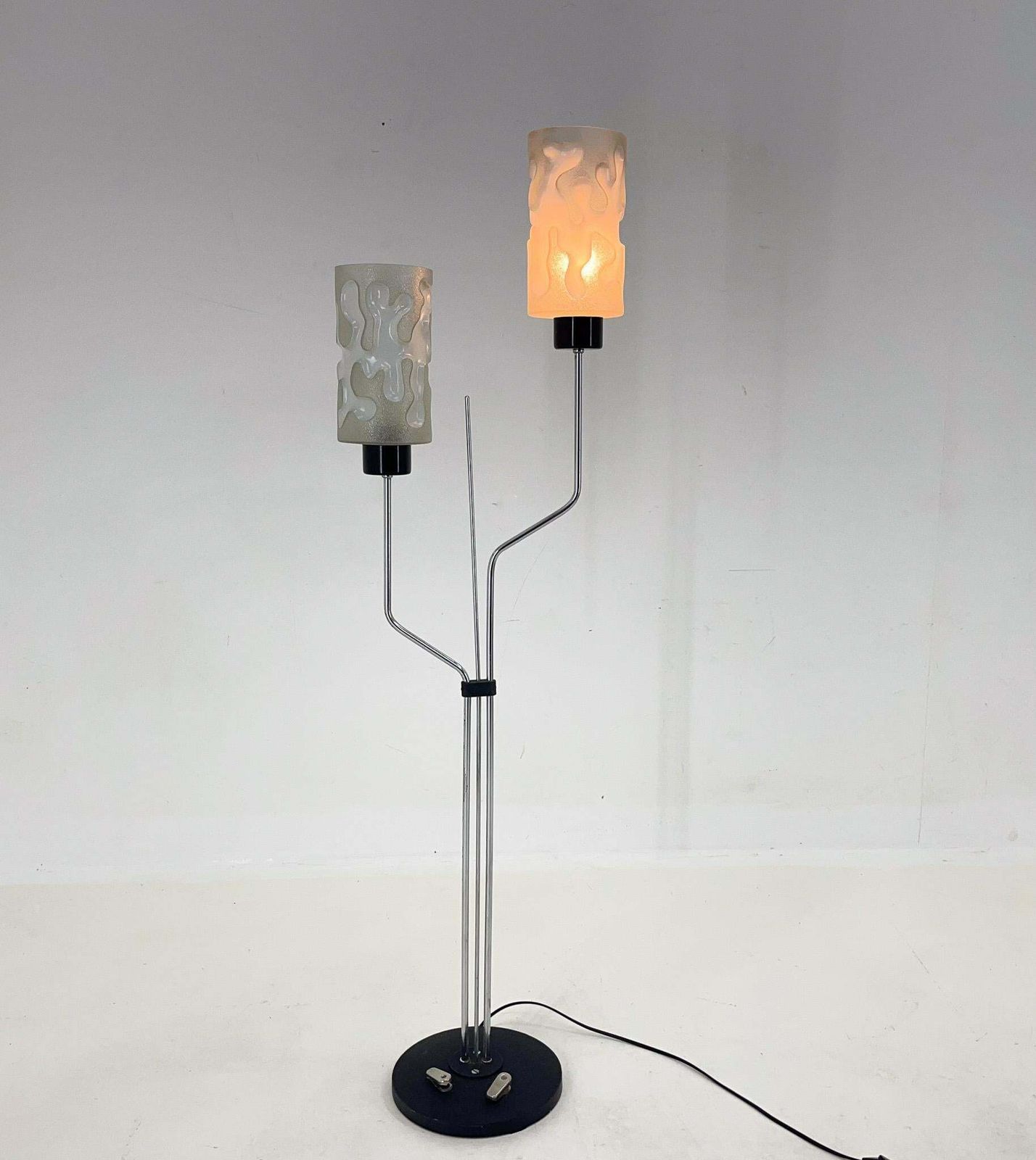 photo for sale 1970s Chrome & Glass Floor Lamp By Lidokov, Labeled, Czechoslovakia