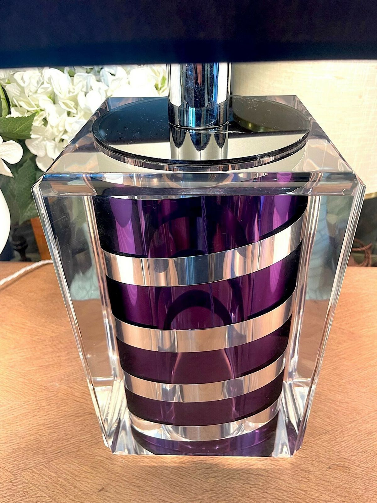 A Large Italian 1970s Romeo Rega Lucite And Chrome Lamp In Purple And Chrome photo 1850.0