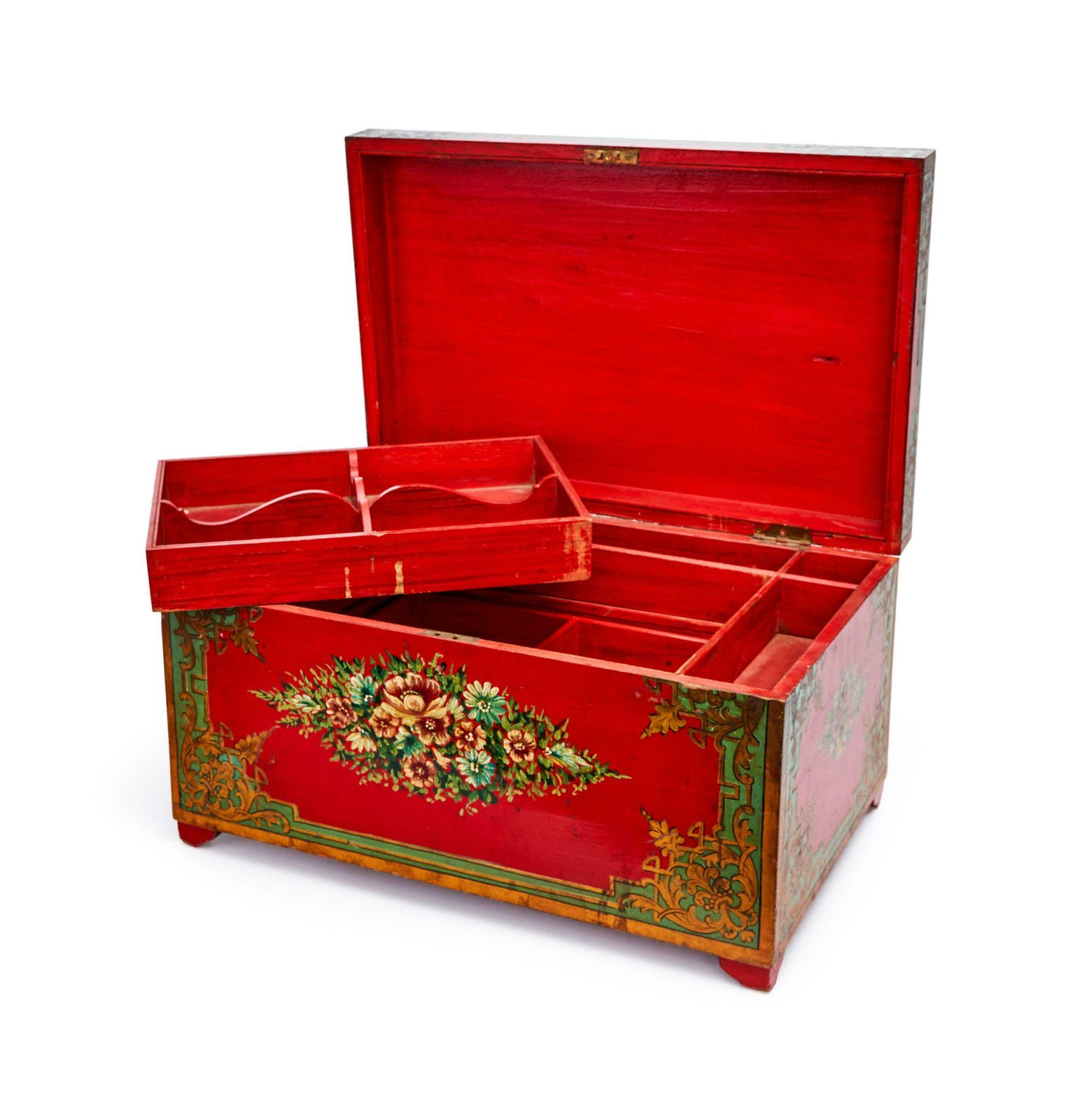 A Large Hand Painted Qajar Lacquer Cashier Box, 19th Century photo furniture