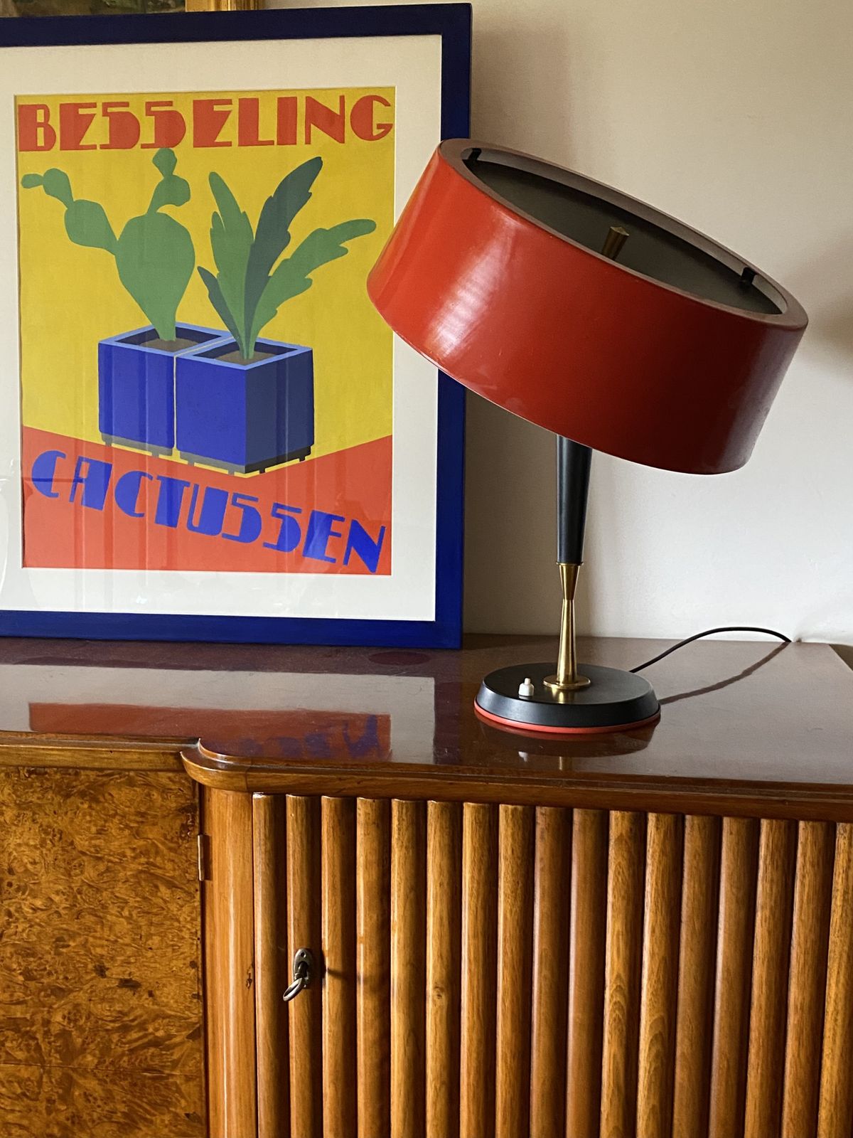 Oscar Torlasco, Mid Century Red Table Lamp, Lumi, Italy 1954 photo Lighting
