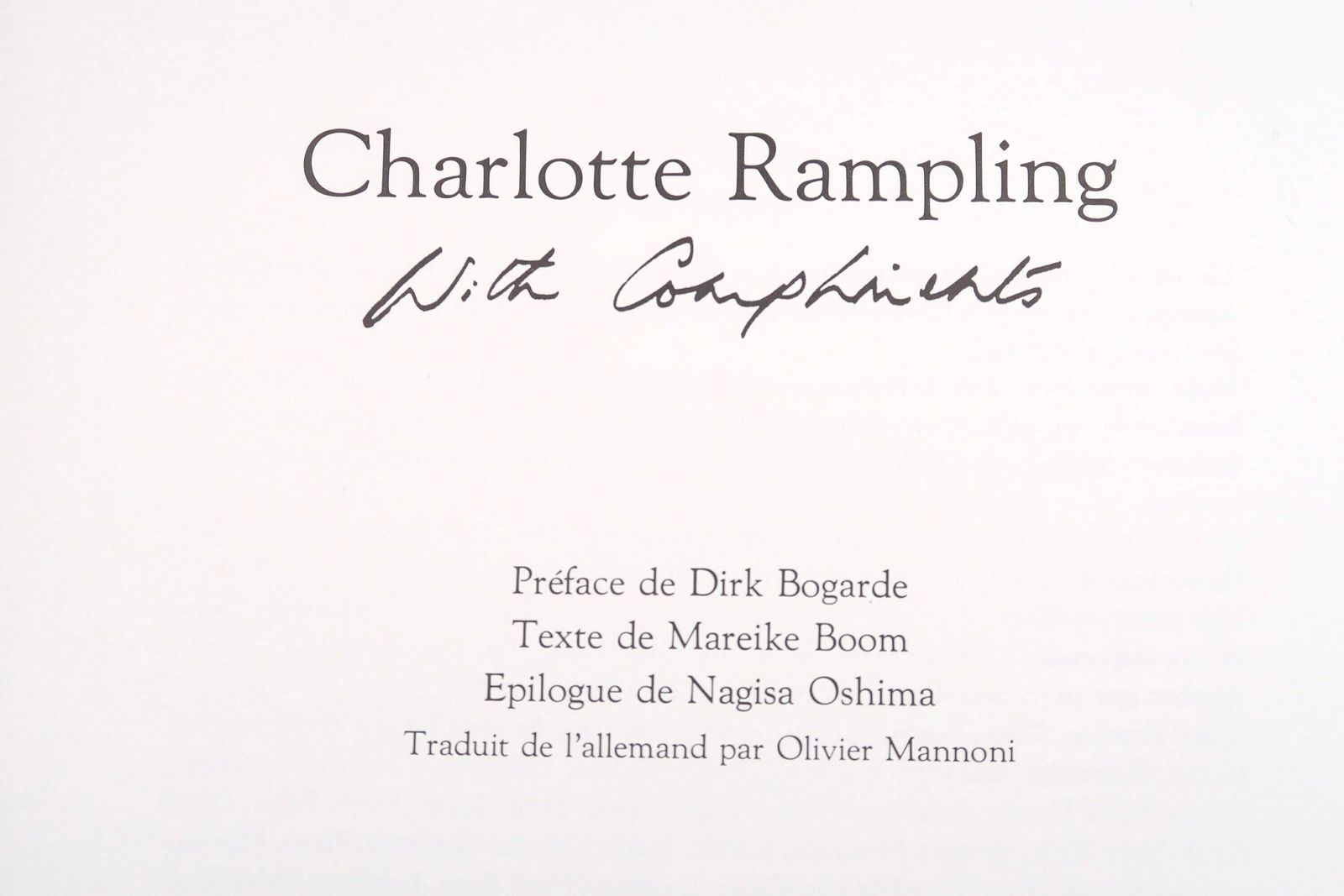 Boek "Charlotte Rampling With Compliments" Van Mareike Boom, 1987 / Kunst, Cinema, Helmut Newton photo furniture