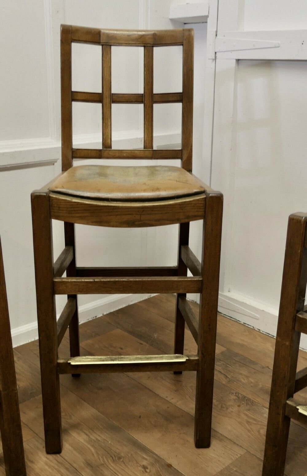 A Rare Trio Of Arts And Crafts High Bar Stools, In Golden Oak photo furniture