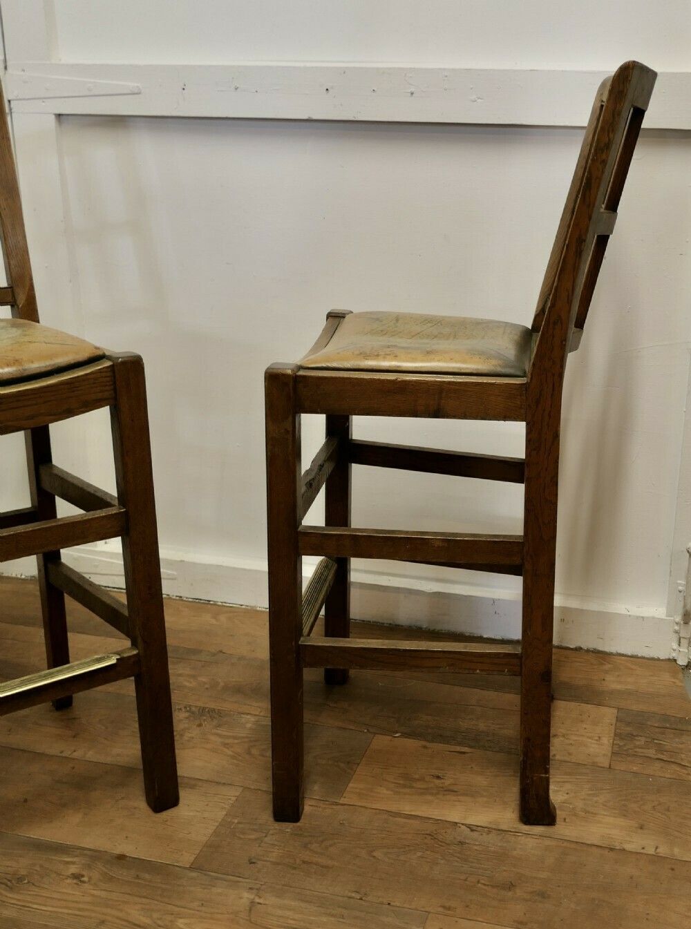 A Rare Trio Of Arts And Crafts High Bar Stools, In Golden Oak photo Furniture